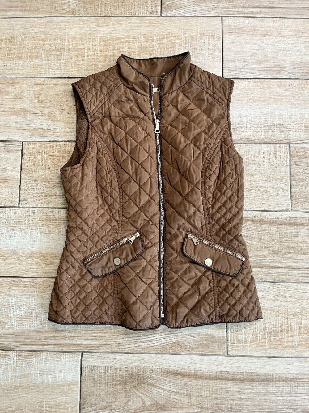 Womens LA Coalition Brown Fur Lined Vest - XS